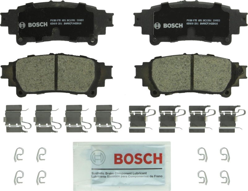 بوش مجموعة وسادات فرامل قرص السيراميك الفاخرة من BOSCH BC1391 - متوافقة مع مجموعة مختارة من Lexus GS200t GS350 GS450h IS200t/250 IS300 IS350 RC350 RX350 RX450h؛ تويوتا هايلاندر بريوس سيينا؛ مؤخرة - Image 1